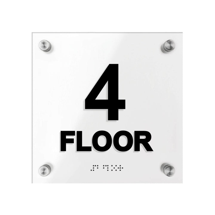 Floor Signs - Acrylic 4th Floor Sign With Braille - "Classic" Design Floor Signs - Acrylic 4th Floor Sign With Braille - "Classic" Design
