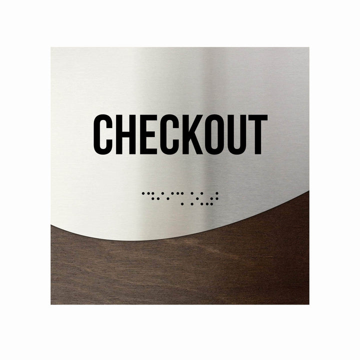 Табличка "Каса" зі шрифтом Брайля: Дерево та нержавіюча сталь — "Jure" Дизайн Табличка "Каса" зі шрифтом Брайля: Дерево та нержавіюча сталь — "Jure" Дизайн