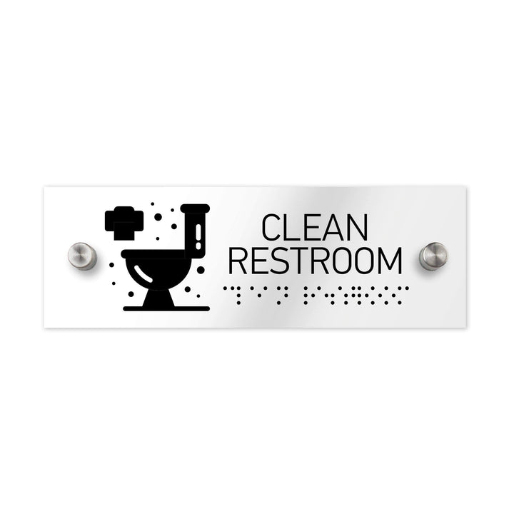 Табличка "Туалет" (Clean Restroom) зі шрифтом Брайля (300x100 мм) — Прозорий акрил Табличка "Туалет" (Clean Restroom) зі шрифтом Брайля (300x100 мм) — Прозорий акрил