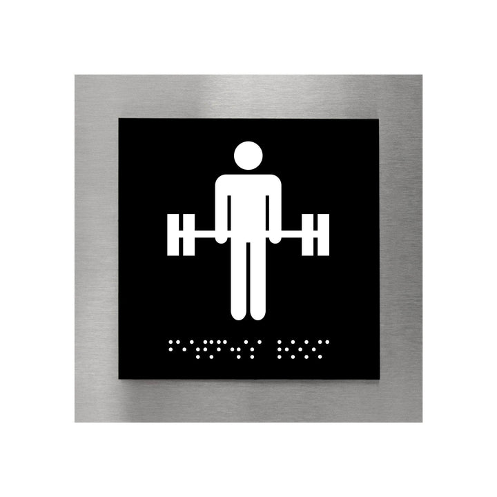 Табличка "Спортивный зал" со шрифтом Брайля: Нержавеющая сталь и акрил — "Modern" дизайн Табличка "Спортивный зал" со шрифтом Брайля: Нержавеющая сталь и акрил — "Modern" дизайн