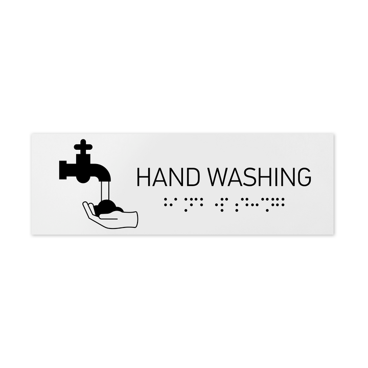 Information Signs - Hand Washing Sign With Braille - White Acrylic Information Signs - Hand Washing Sign With Braille - White Acrylic