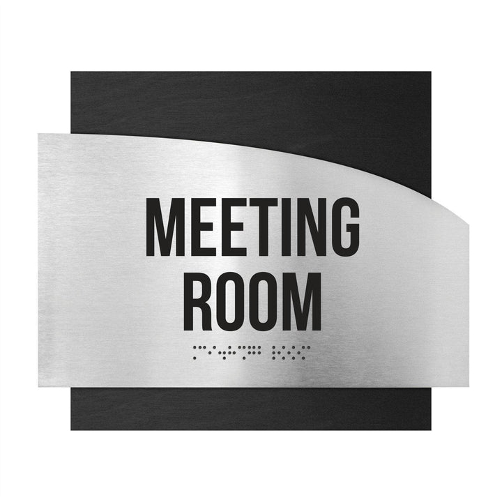 Door Signs - Meeting Room Signs - Stainless Steel & Wood Plate - "Wave" Design Door Signs - Meeting Room Signs - Stainless Steel & Wood Plate - "Wave" Design