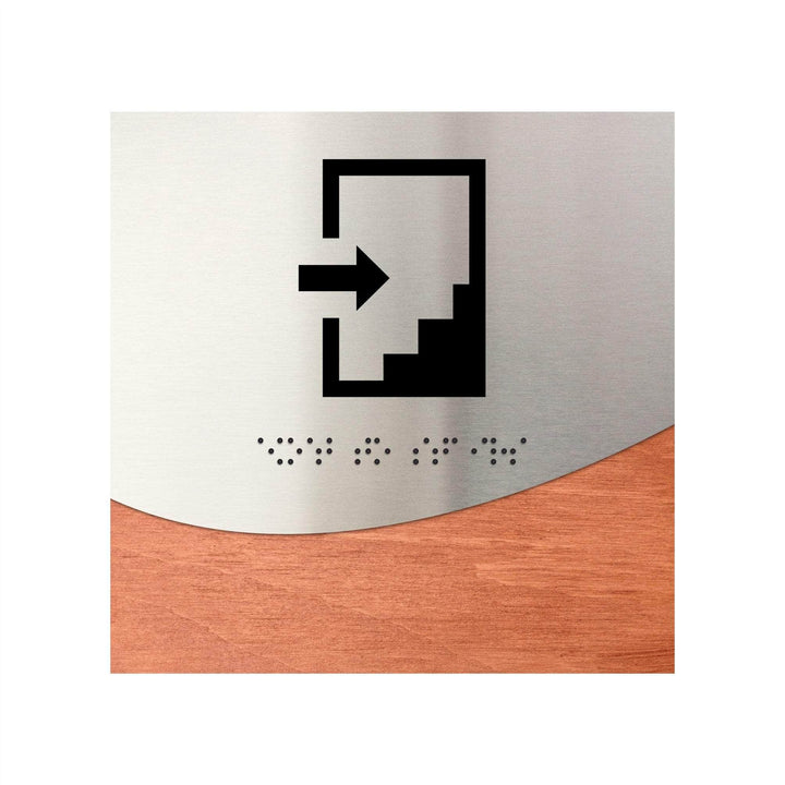 Табличка "Лестница" со шрифтом Брайля: Дерево и нержавеющая сталь — "Jure" Дизайн Табличка "Лестница" со шрифтом Брайля: Дерево и нержавеющая сталь — "Jure" Дизайн