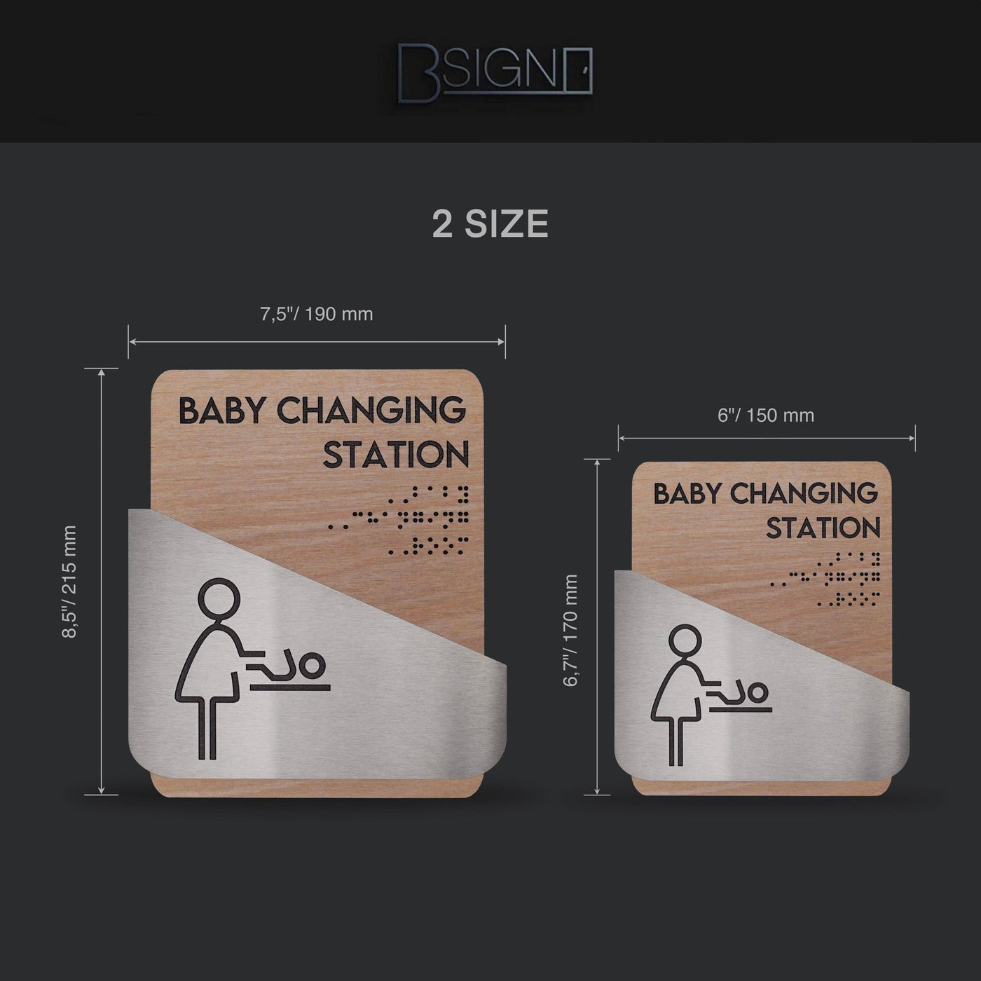 Information signs No Smoking Sign — Stainless Steel & Wood Door Plate — "Downhill" Design