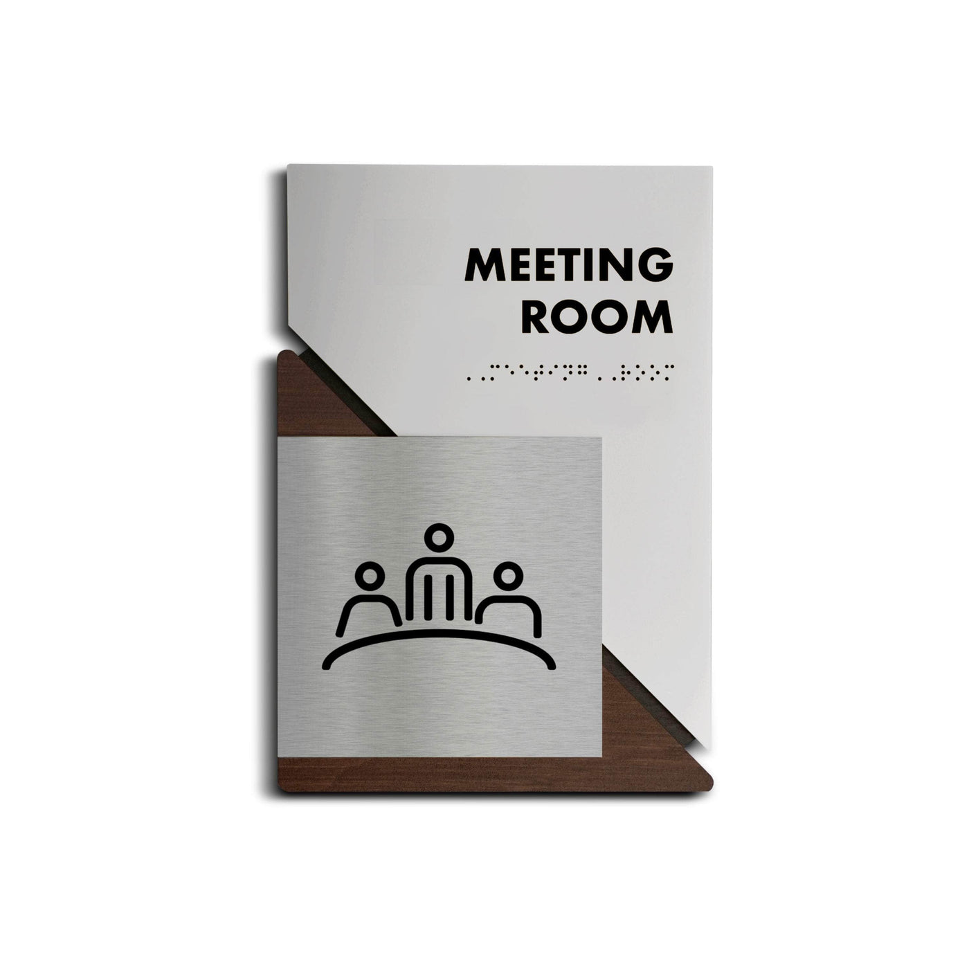 Information signs Meeting Room Sign: Wood & Stainless Steel Plate — "Creative" Design