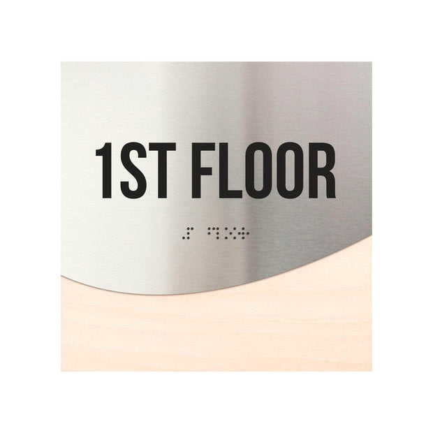 Floor Signs - Sign For 1st Floor - Stainless Steel & Wood  - "Jure" Design