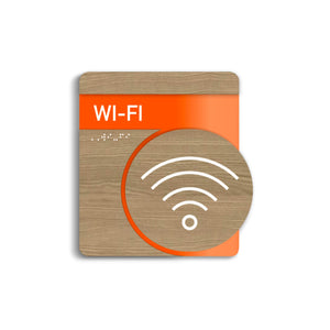 Information signs Wi-Fi Signs: Wood & Stainless Steel Plate — "Genova" Design