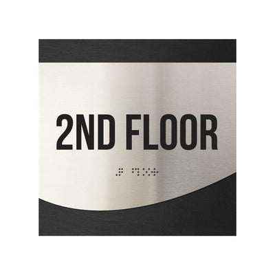 Floor Signs - Sign For 2nd Floor - Stainless Steel & Wood  - "Jure" Design