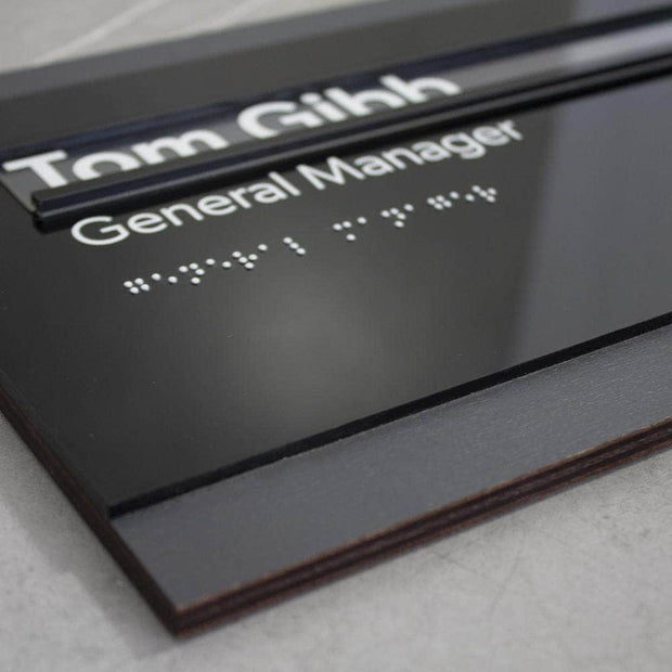 Door Signs - Custom Wood & Acrylic Replaceable Nameplate Door Sign "Buro" Design