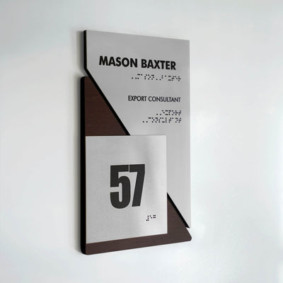 Door Numbers Office Door Number Sign & Name Plates: Stainless Steel & Wood — "Creative" Design