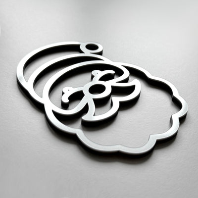 A stylized silhouette of a face or head, resembling a cartoon or abstract design, is shown against a plain background.