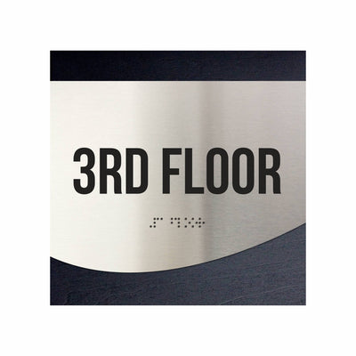 Floor Signs - Sign For 3rd Floor - Stainless Steel & Wood  - "Jure" Design