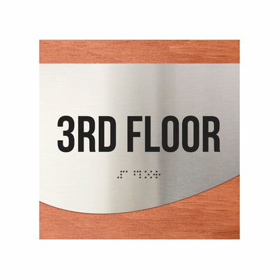 Floor Signs - Sign For 3rd Floor - Stainless Steel & Wood  - "Jure" Design