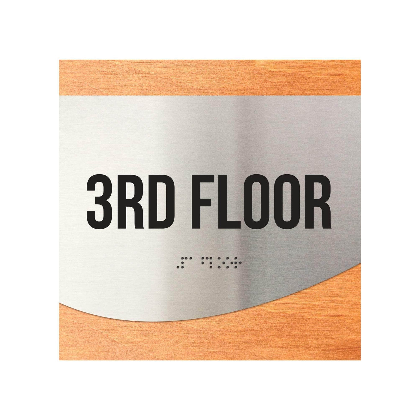 Floor Signs - Sign For 3rd Floor - Stainless Steel & Wood  - "Jure" Design