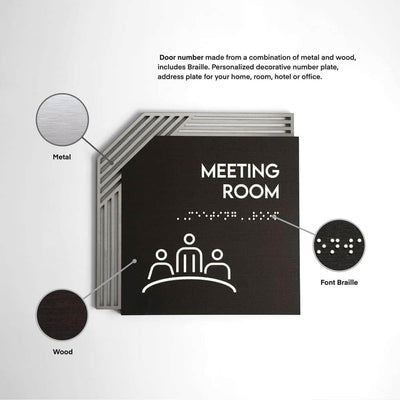 Conference Room Signs - Stainless steel & Wood Door Plate " Authentic " Design