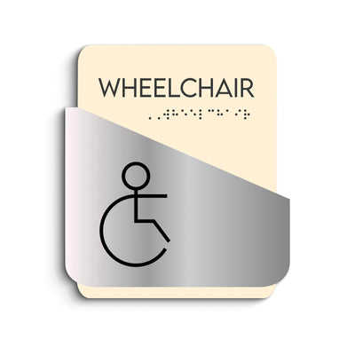 Bathroom Signs Wheelchair Sign for Restroom: Wood & Stainless Steel Plate — "Downhill" Design