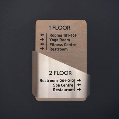 Floor Signs Wayfinding Sign: Custom Steel Wall Plate — "Downhill" Design