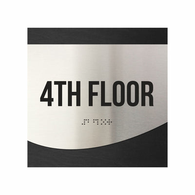 Floor Signs - Sign For 4th Floor - Stainless Steel & Wood  - "Jure" Design