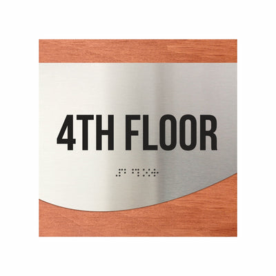 Floor Signs - Sign For 4th Floor - Stainless Steel & Wood  - "Jure" Design