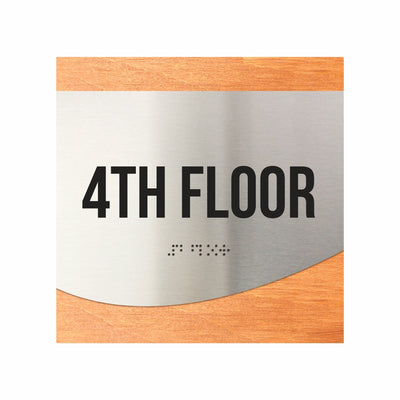 Floor Signs - Sign For 4th Floor - Stainless Steel & Wood  - "Jure" Design