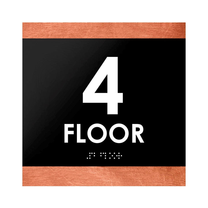 Табличка "4 поверх" зі шрифтом Брайля: Дерево та акрил — "Buro" Дизайн
