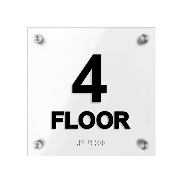 Floor Signs - Acrylic 4th Floor Sign With Braille - "Classic" Design