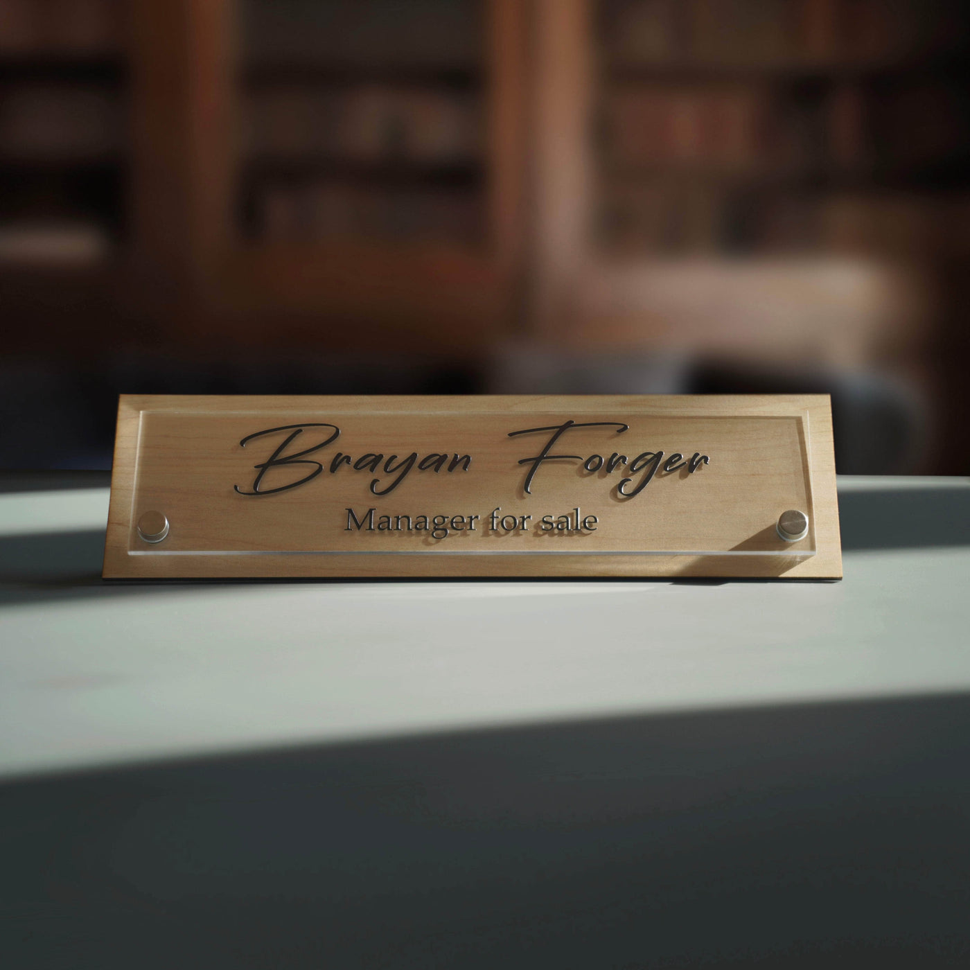 Desk sign Custom Desk Name Plate: Wood & Acrylic Sign