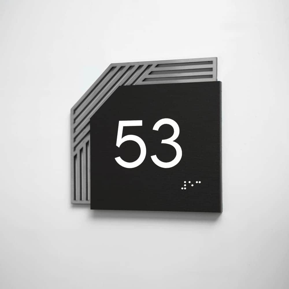 Door Numbers Office Number Sign: Wood & Stainless Steel Plate —  "Authentic" Design