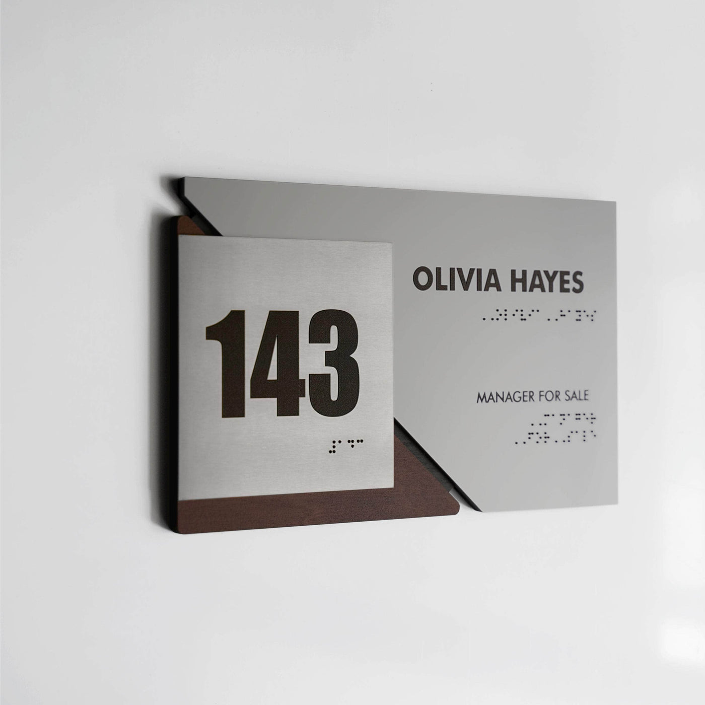 Door Numbers Office Number Sign with Custom Text: Wood & Stainless Steel Plate — "Creative" Design