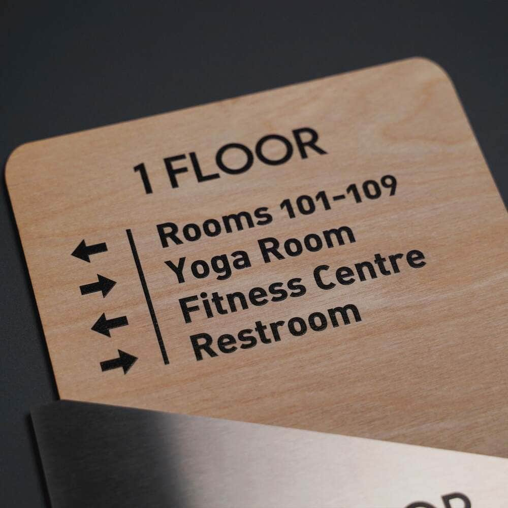 Floor Signs Wayfinding Sign: Custom Steel Wall Plate — "Downhill" Design