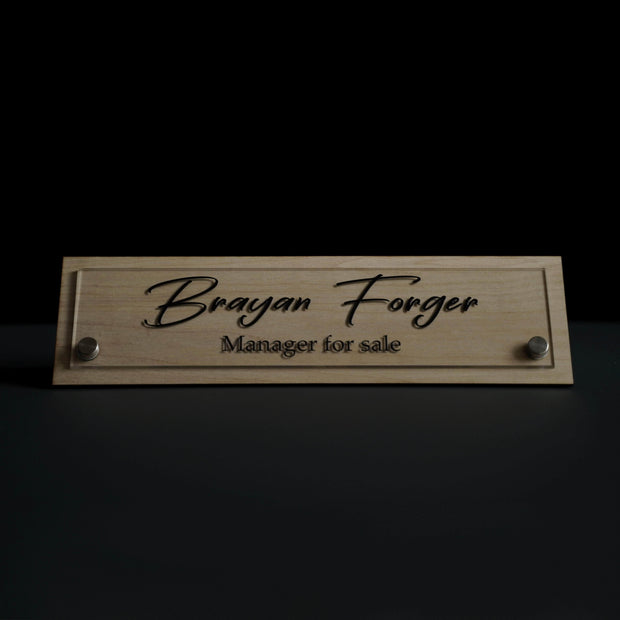 Desk sign Personalized Desk Name Plate: Wood & Acrylic Sign
