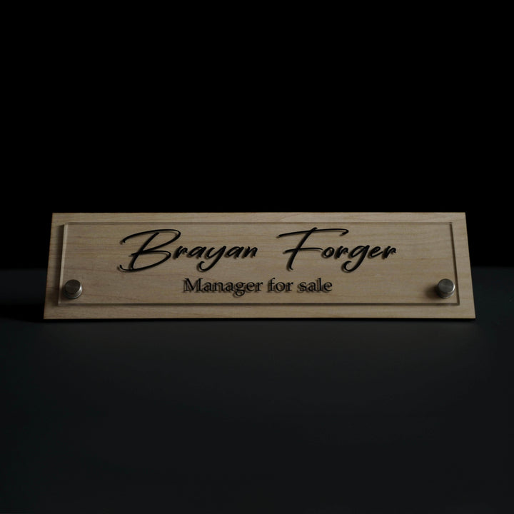 Desk sign Personalized Desk Name Plate: Wood & Acrylic Sign