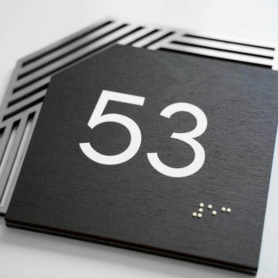 Door Numbers Office Number Sign: Wood & Stainless Steel Plate —  "Authentic" Design