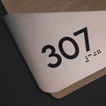 Door Numbers Office Door Number Sign with Personalized Name: Stainless Steel & Wood  — "Downhill" Design - Photo #5