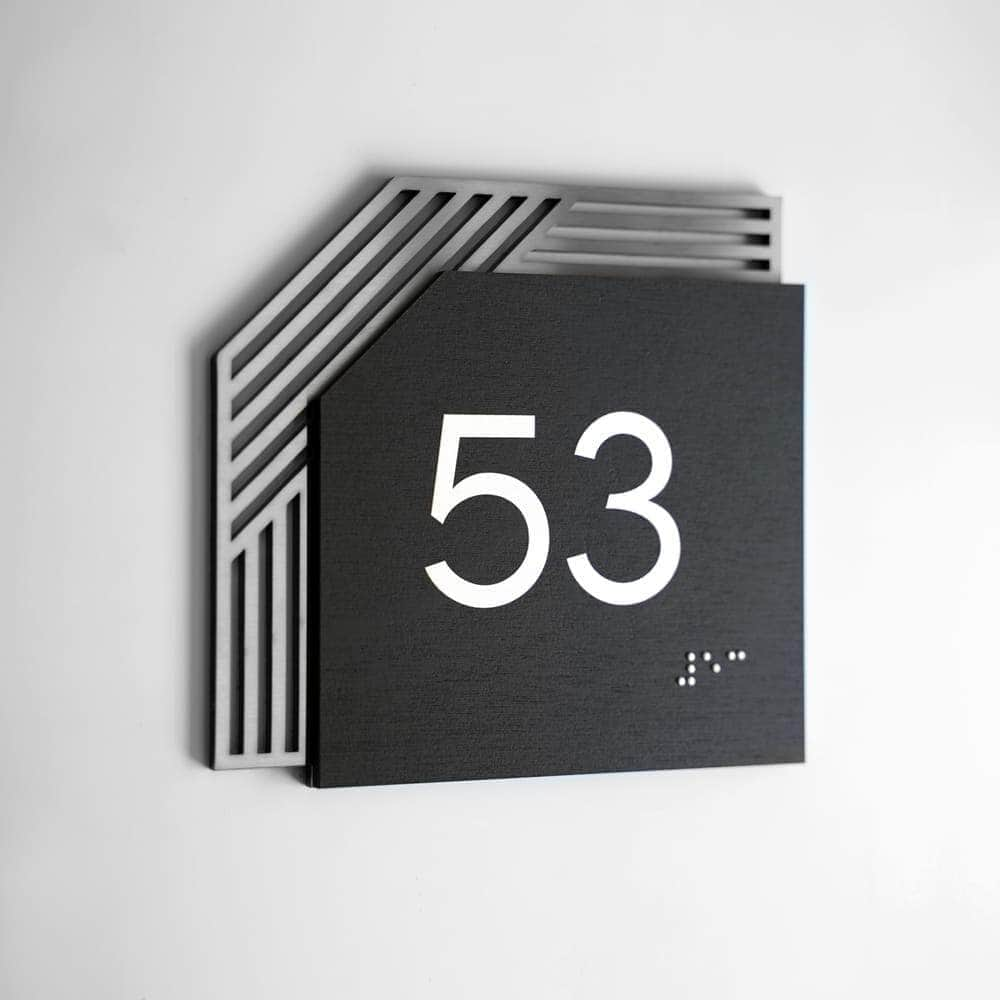 Door Numbers Office Number Sign: Wood & Stainless Steel Plate —  "Authentic" Design