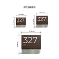 three different sizes of a sign with the number 327 displayed on it. The sign is made of wood and has a metal frame. The image provides measurements and dimensions for each sign, including the width and height. - Photo #5
