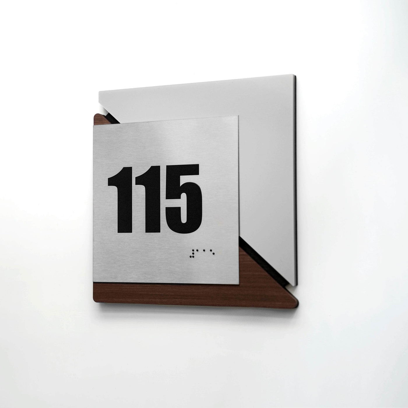 Door Numbers Door Number Sign: Wood & Stainless Steel Plate — "Creative" Design