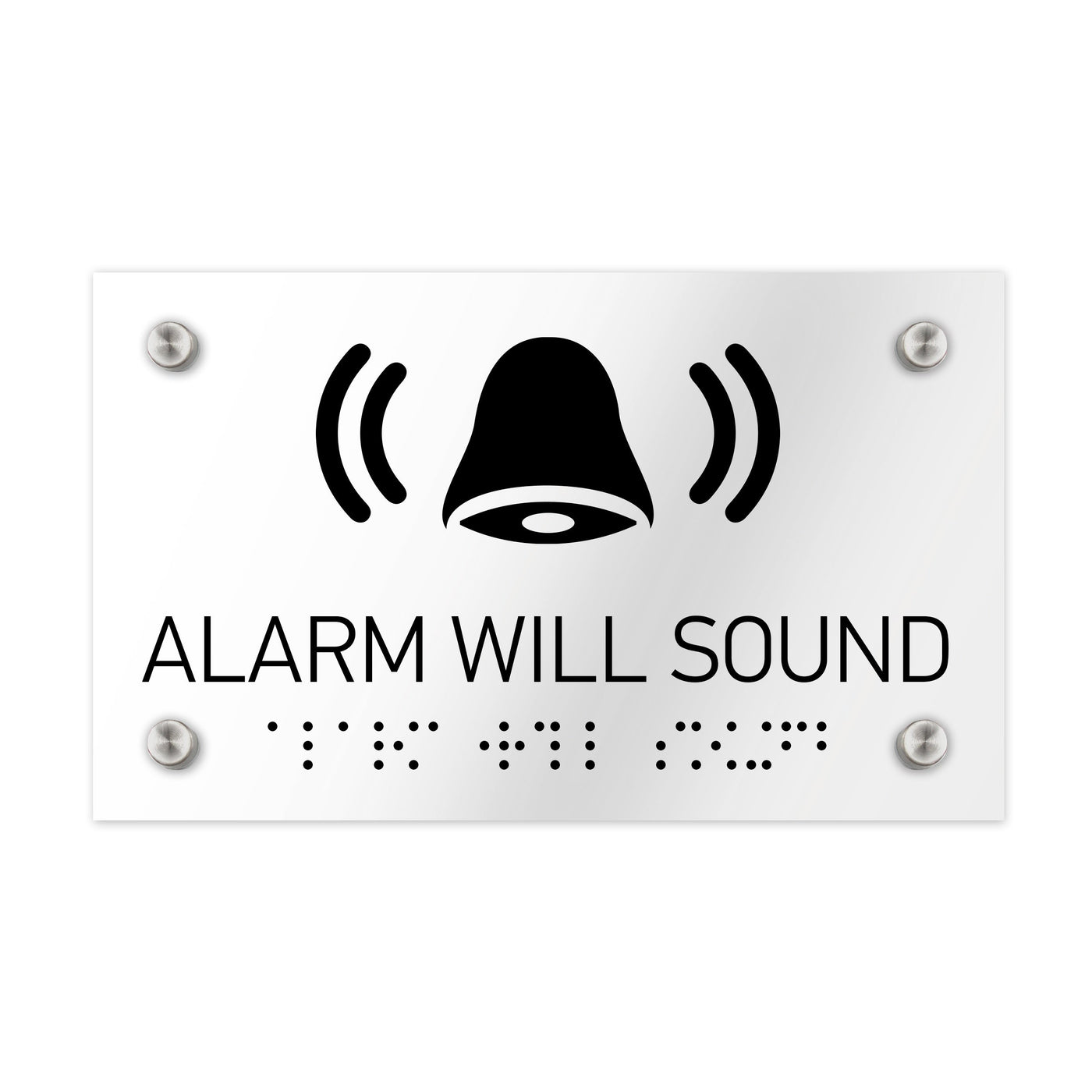 Information Signs - Alarm Will Sound Sign Braille - Clear Acrylic