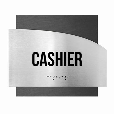 Door Signs - Cashier Signs - Stainless Steel & Wood Plate - "Wave" Design