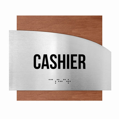 Door Signs - Cashier Signs - Stainless Steel & Wood Plate - "Wave" Design