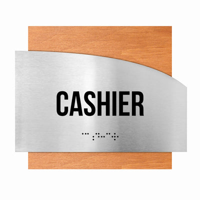 Door Signs - Cashier Signs - Stainless Steel & Wood Plate - "Wave" Design