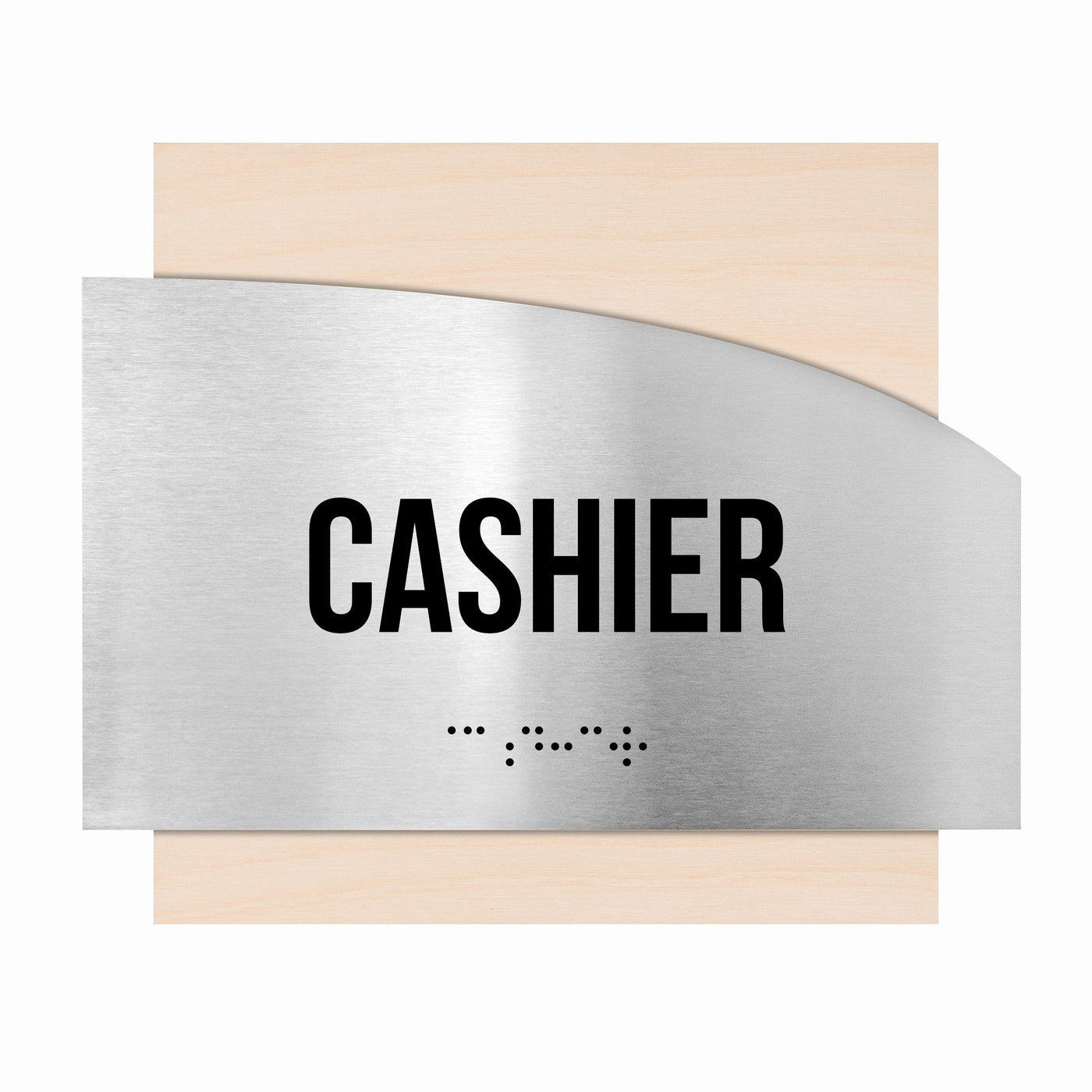 Door Signs - Cashier Signs - Stainless Steel & Wood Plate - "Wave" Design