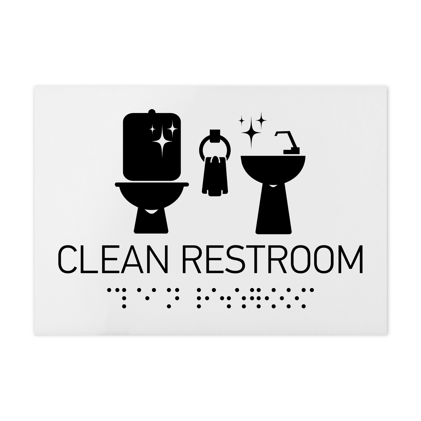 Information Signs - Clean Restroom Sign Braille - White Acrylic