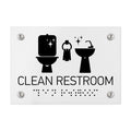 Табличка "Туалет" (Clean Restroom) зі шрифтом Брайля — Білий акрил - Photo #1