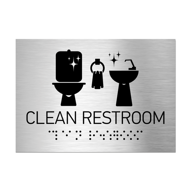 Табличка "Туалет" (Clean Restroom) — Нержавіюча сталь і чорний акрил