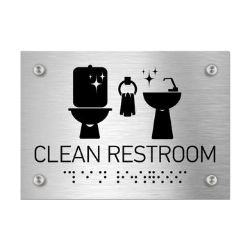 Information Signs - Clean Restroom Sign Braille - Stainless Steel - Photo #5