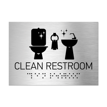 Information Signs - Clean Restroom Sign Braille - Stainless Steel - Photo #2