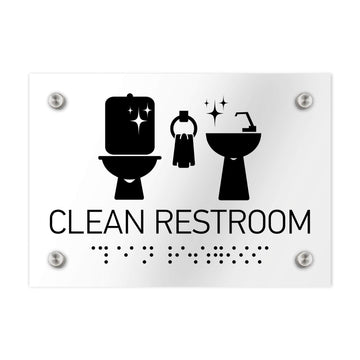 Information Signs - Clean Restroom Sign Braille - Clear Acrylic - Photo #3