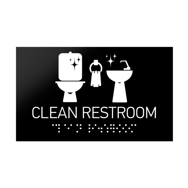 Табличка "Туалет" (Clean Restroomт) зі шрифтом Брайля — Чорний акрил
