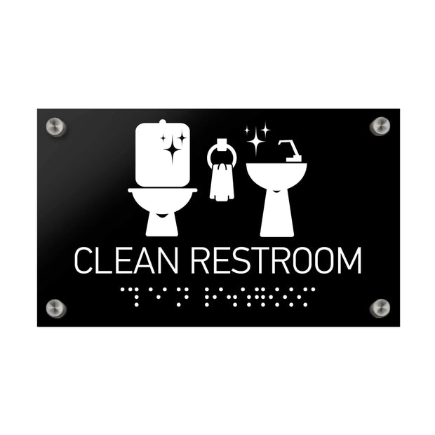 Табличка "Туалет" (Clean Restroomт) зі шрифтом Брайля — Чорний акрил